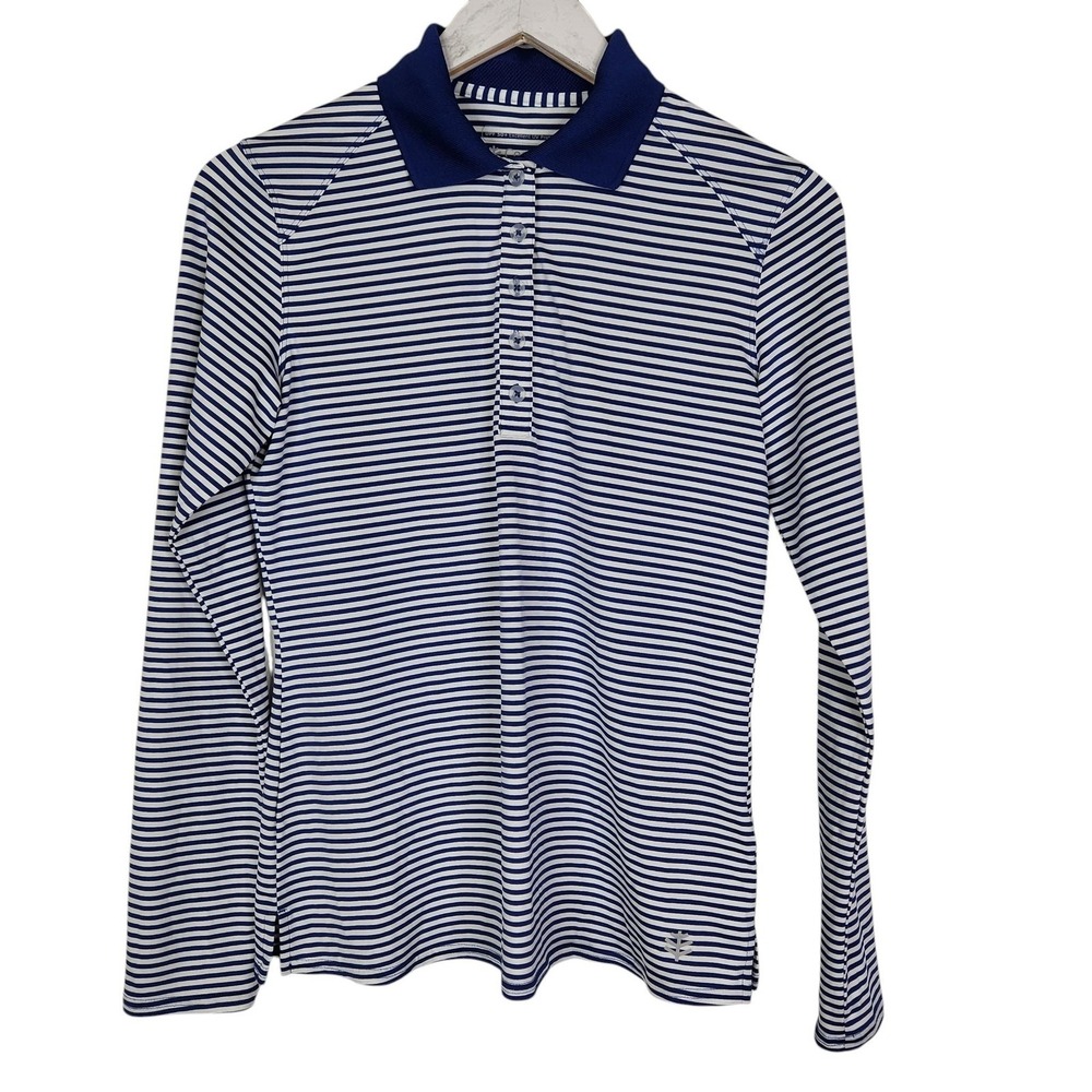 COOLIBAR Polo Shirt Womens XS Blue Stripe Long Sleeve UPF 50+ UV Sun Top